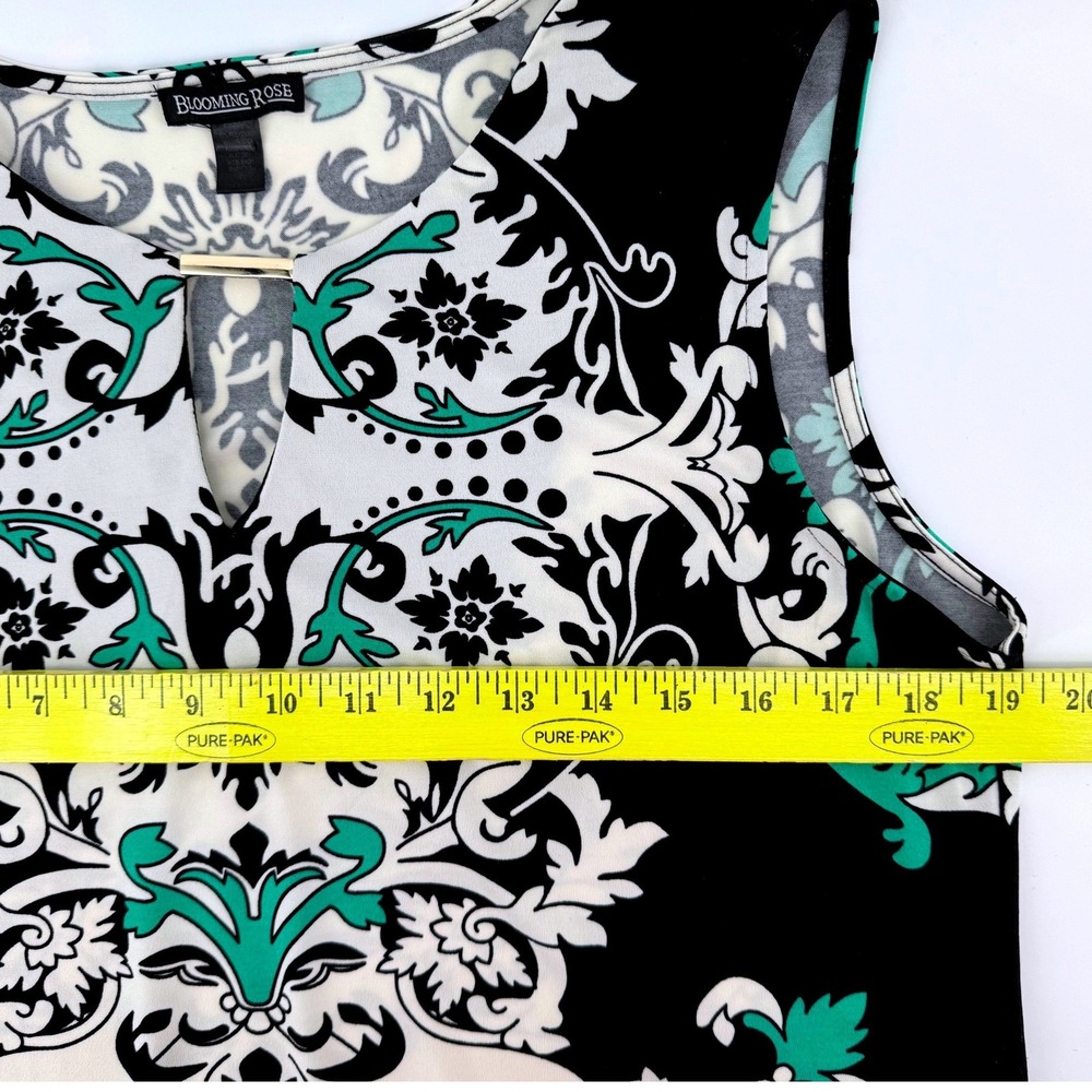 Blooming Rose Shift Dress Women Large Black Green White Damask Keyhole Bar Neck - Picture 4 of 6